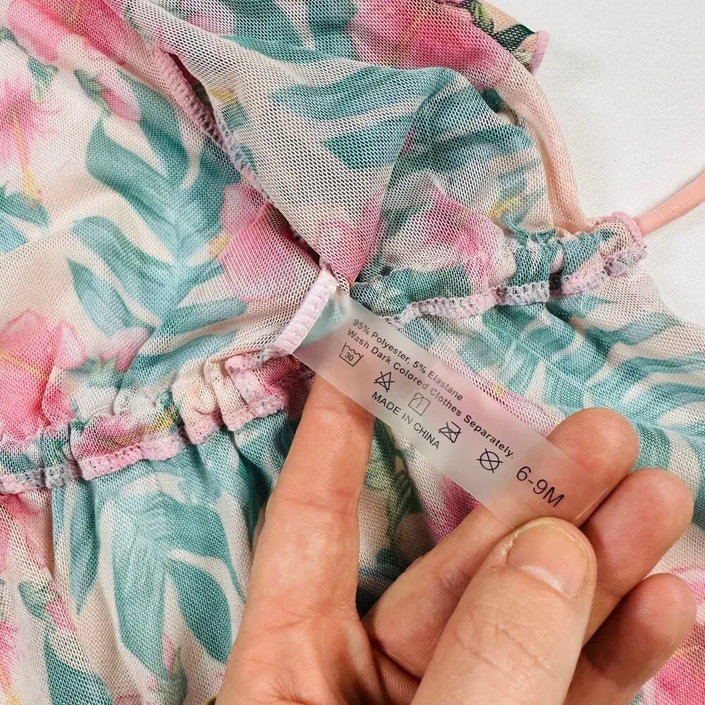 Tropical Floral Swim Suit Cover Up Sheer Robe Sz 6-9 mo